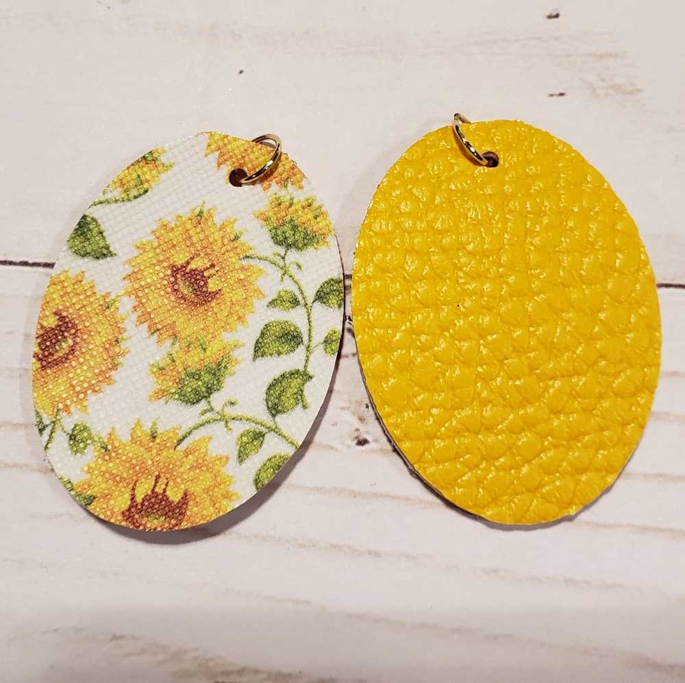 Sunflower and yellow faux leather earrings